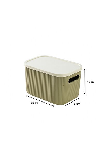 HOMİNG 3 Pieces Soft Green Ecru Multi-Purpose Organizer Box with Lid 6.2Lt