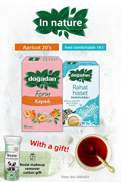 Doğadan شاي راخيت هيسيت في أكياس مع نكهة الفاينبورديا والمشمش وهدية روزي