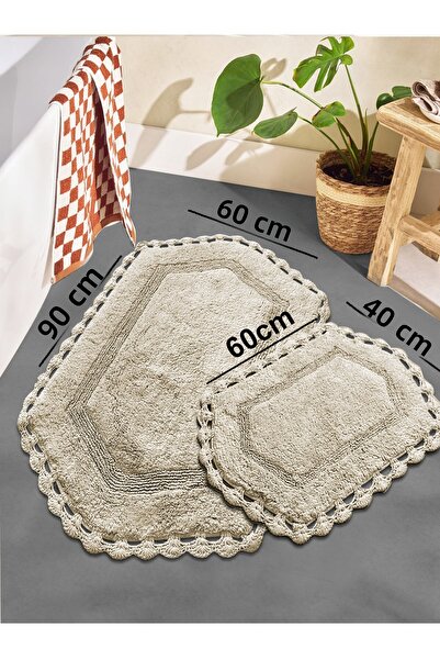 Chilai Home Exgena Beige 2-Piece 100% Cotton Bath Mat Set