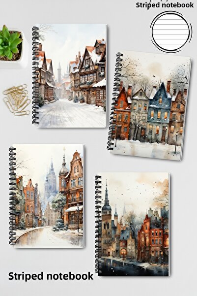 qoeuyl boutique Set de caiete cu tematică rustică de iarnă, cu design de oraș...