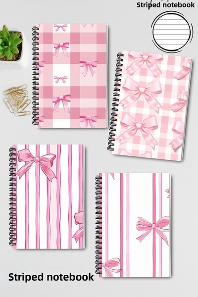 qoeuyl boutique Set de caiete A5 cu linii, cu design cu funde roz, cu spirală...