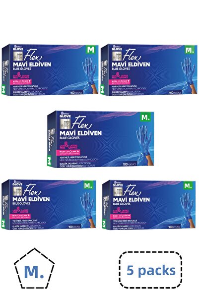 Reflex قفازات فليكس تي بي إي الزرقاء الخالية من البودرة مقاس M، عبوة من 5 قطع