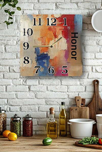 kutuTR 3D Looking Tempered Glass Square Clock – Abstract Color Textured Uv Printing 33X33 cm - Kcs134