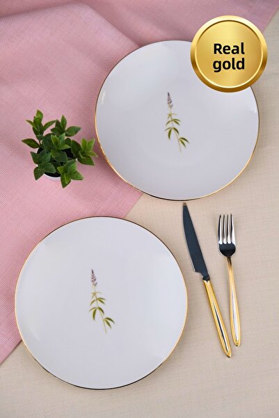 tabakevi Tabak Evi Porcelain Natura Cluster Gold Gilded Cake Plate 20.50cm 2 Pieces