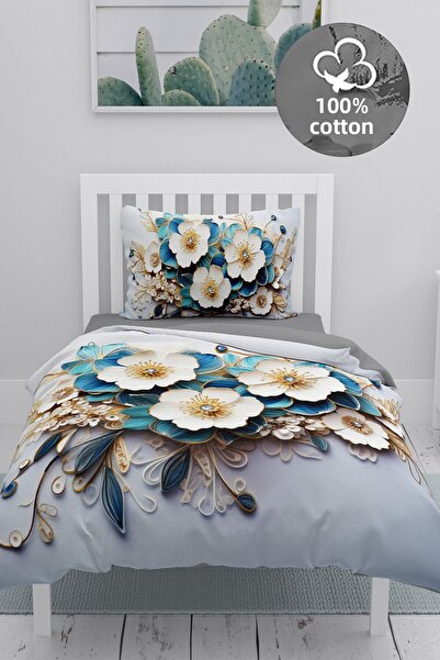 MonoHome 100% Cotton Ranforce Çeyizlik Luxury 5D Digital Single Duvet Cover Set Dıamond