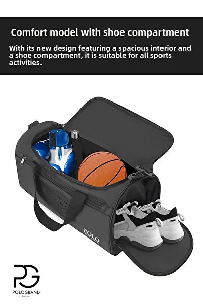 POLOGRAND London Large Volume Travel Training Comfortable Unisex Polo Fitness Sports Bag with Front Pocket and Shoe Compartment