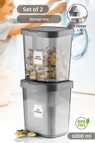 MYBOX مجموعة من حاويتين للتخزين مع أغطية قابلة للقفل - منظم للحمام وحاوية للم...