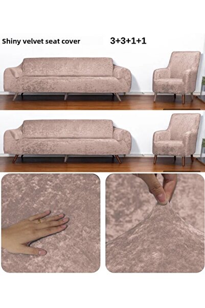 ARİFE HOME غطاء أريكة مخملي مرن ناعم وقابل للغسل ومقاوم للبقع، طقم مكون من 4 قطع