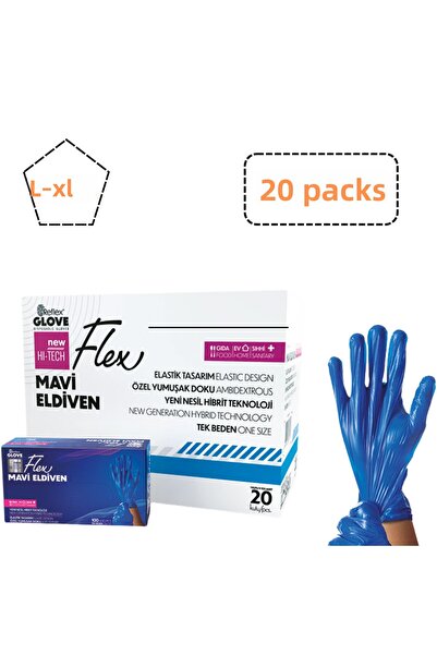 Reflex قفازات فليكس تي بي إي الزرقاء الخالية من البودرة مقاس L-XL 20 عبوة × 1...