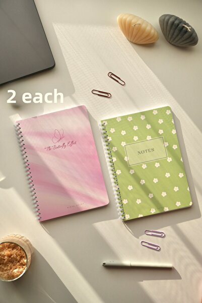 Mirya Notes دفتر مدرسي حلزوني مقاس A5، مجموعة من قطعتين، 80 ورقة، ديزي-كيتل بير