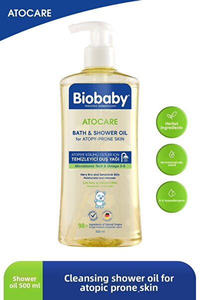 Biobaby Atocare Cleansing Shower Oil for Atopy-Prone Skin 500 ml Ceramide Prebiotic Omega 3 - 6 Oat
