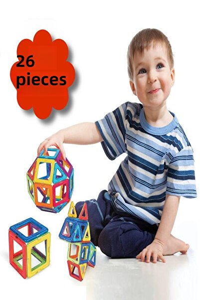 Hyd Magnetic Building Blocks Colorful 3D 26 Pieces Magnetic Tiles Play Set for Kids