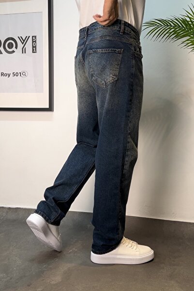 ROY501 Ανδρικό φαρδύ παντελόνι με φαρδύ πόδι Χακί πλυμένο φαρδύ τζιν