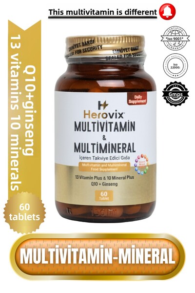Herovix فيتامينات متعددة ومعادن متعددة - دعم الطاقة اليومية والمناعة والحيوية...