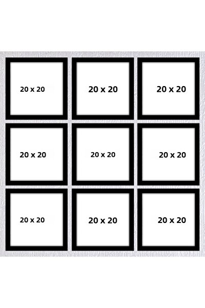 Araste Dekorasyon إطار مكون من تسعة قطع مقاس 20 × 20 (بدون ملصق) - إطار مربع - زاوية ذاكرة - إطار متعدد باللون الأسود