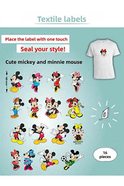 AGG Reklam Iron-On Clothing Labels Mickey and Minnie Mouse Set of 10