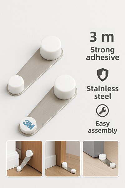 Miningaa 2 Pieces No Trace Easy Installation Adjustable Stainless Steel Plum Color Door Holder Door Stopper