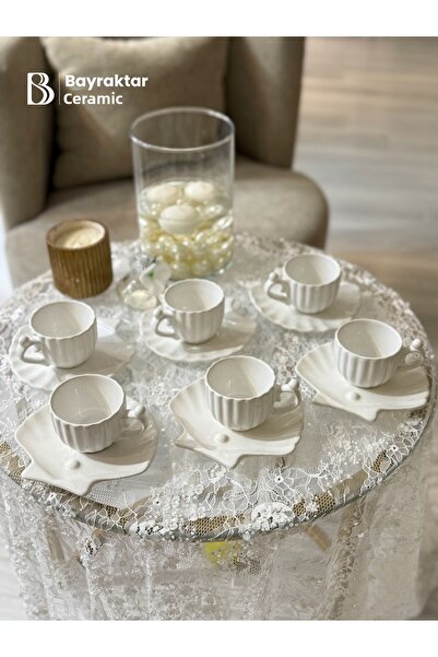 Bayraktar Seramik 6-Piece Pearl Oyster Ceramic Coffee Cup Set 90 ml