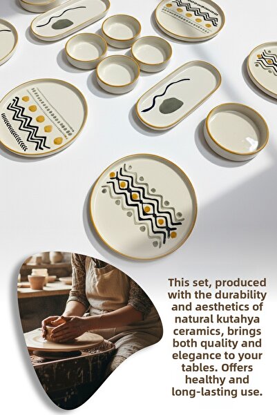 Vienev Axial 14 Piece Stackable Breakfast Set for 6 People - Luxury Breakfast Presentation Set Plate