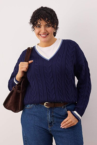Trendyol Curve Синій светр з плетеним візерунком у стилі коледжу TBBAW26AN00053