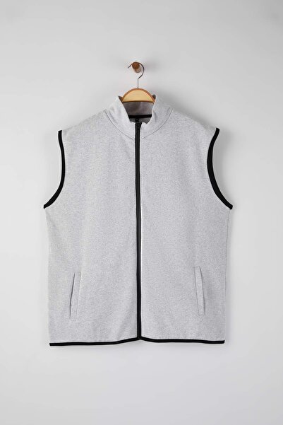 Edit by Trendyol Gray Zipped Front Knitted Large Size Vest Tedaw25Bh00000