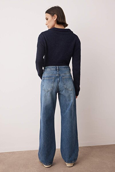 Trendyol Collection Dark Blue Low Waist Straight Baggy Jeans Twoaw26Je00129