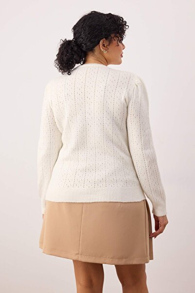 Trendyol Curve Ecru Soft Textured Perforated Openwork Knitwear Cardigan Tbbaw26Av00041