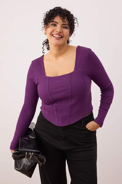 Trendyol Curve Фіолетова блузка з фіолетовою підкладкою, великий розмір TBBAW23AF00118