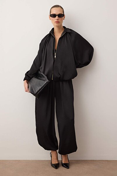 Trendyol Collection Black Satin Balloon Mold Pants Jacket Woven Bottom - Top Set Twoaw26Au00114
