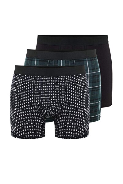 Trendyol Collection Black Patterned-Solid Mix 3-Pack Cotton Lycra Boxer Tmnaw26Bx00000