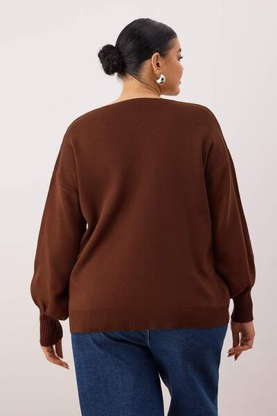 Trendyol Curve Brown Bow/Ribbon Detailed Knitwear Cardigan Tbbaw26Av00011