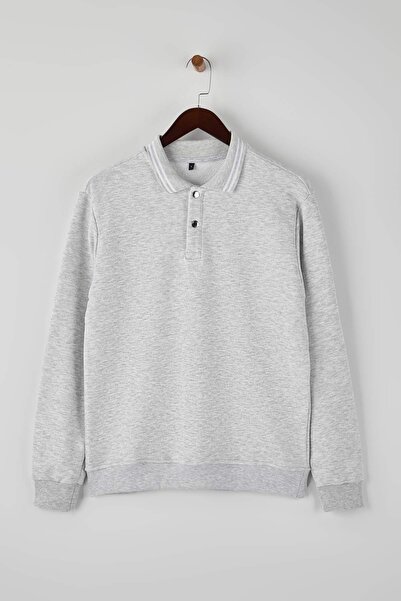 Trendyol Collection Gray Melange Regular/Normal Polo Neck Knitted Sweatshirt Tmnaw26Sw00055
