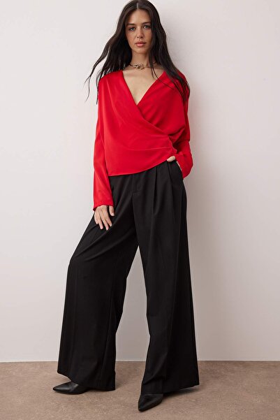 Trendyol Collection Red Double Breasted Satin Woven Blouse Twoaw24Bz00423 Size