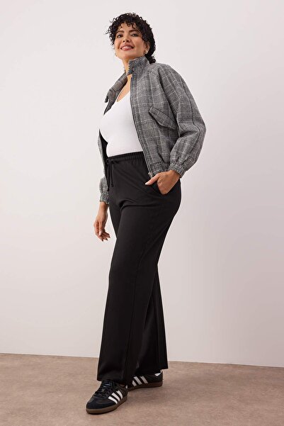 Trendyol Curve Black Straight Straight/Straight Cut Stretch Knitted Plus Size Pants Tbbaw26Ar00008