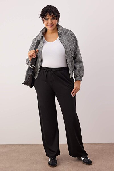 Trendyol Curve Black Straight Straight/Straight Cut Stretch Knitted Plus Size Pants Tbbaw26Ar00008