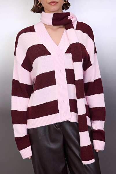 Trendyol Collection Pink Shawl Detailed Soft Textured Oversize V-Neck Knitwear Cardigan Twoaw26Hi00278