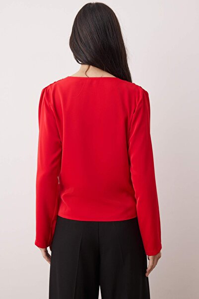 Trendyol Collection Red Double Breasted Satin Woven Blouse Twoaw24Bz00423 Size