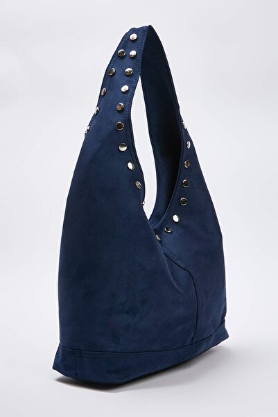 TRENDYOL SHOES Marineblaue ovale Damen-Umhängetasche aus Wildleder in mittlerer Größe TAKAW26OC00051