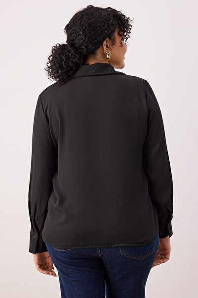 Trendyol Curve Black Shirt Collar Pocket Detailed Woven Oversized Shirt Tbbaw26Ax00006