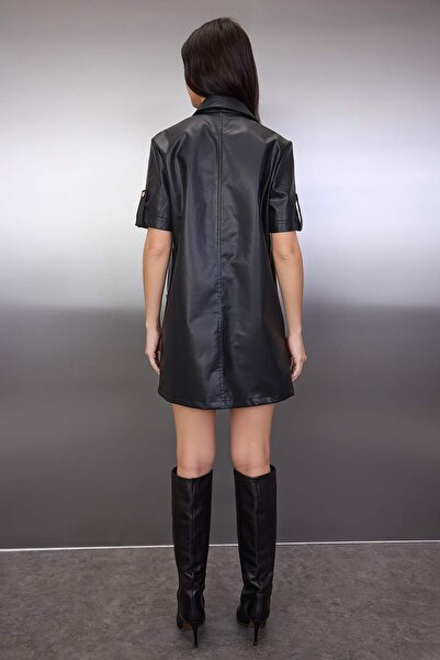 Trendyol Collection Black Plain Buttoned Short / Mini Woven Dress Twoaw26El00351