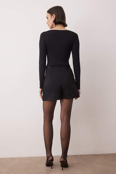 Trendyol Collection Black Low Waist Stone Printed Woven Skirt-Looking Shorts & Bermuda Tpraw26Sr00002