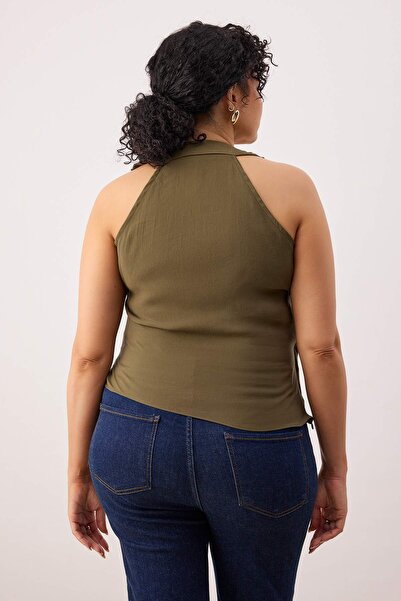 Trendyol Curve Limited Edition Khaki Modal Double-Breasted Woven Blouse Tbbaw26Af00081