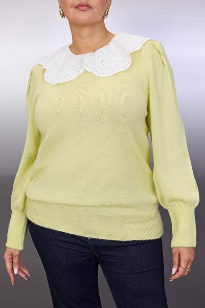 Trendyol Curve Πλεκτό πουλόβερ με γιακά με δαντέλα Lime Green TBBAW26AN00020