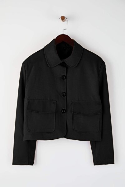 Trendyol Collection Black Short Buttoned Wide/Relaxed Fit Woven Suede Jacket Twoaw26Ce00064