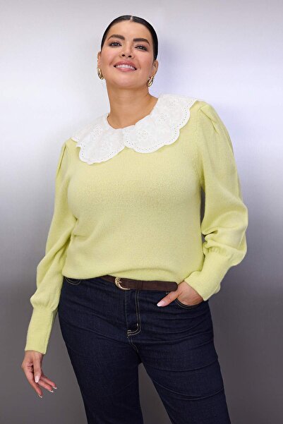 Trendyol Curve Πλεκτό πουλόβερ με γιακά με δαντέλα Lime Green TBBAW26AN00020