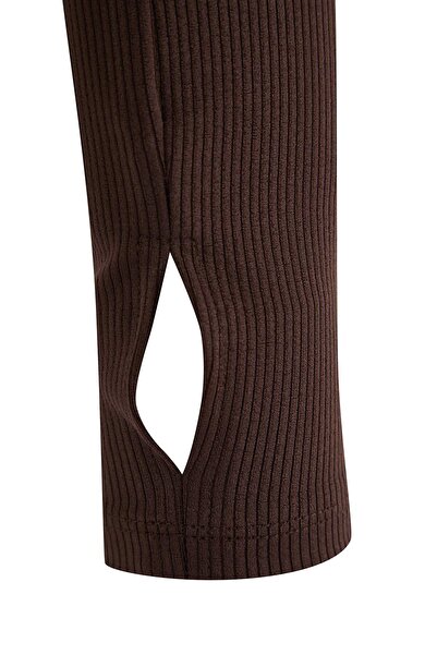 Trendyol Collection Καφέ πλεκτό αθλητικό μπουφάν κατάδυσης/σκούμπα THMAW26SK00004