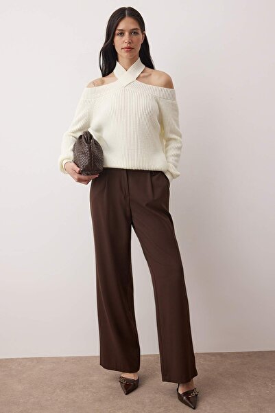 Trendyol Collection Bone Collar Detailed Crop/Short Knitwear Sweater Twoaw26Kz00105