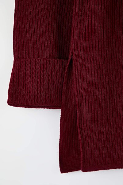 Trendyol Curve Burgundy Belted Long Knit Sweater Tbbaw26An00038