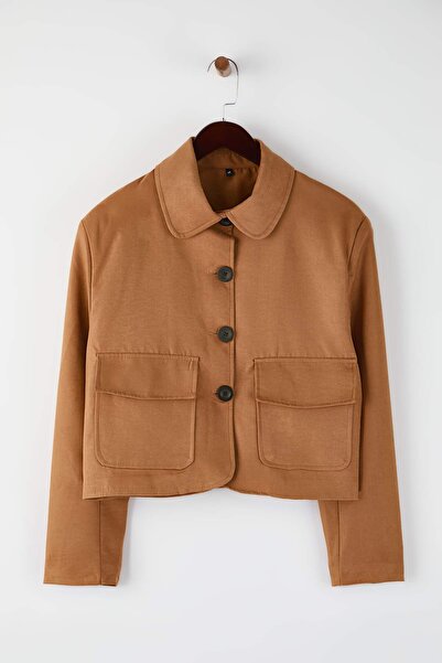 Trendyol Collection Brown Short Buttoned Wide/Relaxed Fit Woven Suede Jacket Twoaw26Ce00064