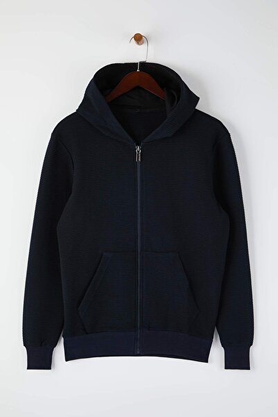 Trendyol Collection Синій Regular/Normal Крій Світшот з капюшоном на блискавці TMNAW26SW00067